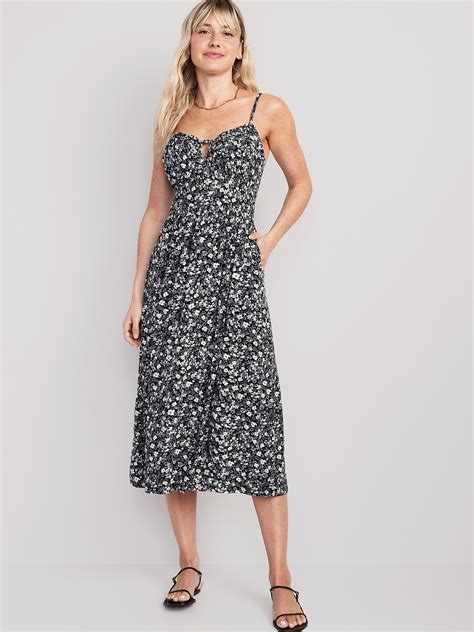 Fit Flare Sleeveless Floral Midi Dress Old Navy