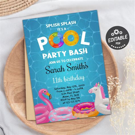 Pool Party Birthday Invitations Fairy Birthday Party Dinosaur