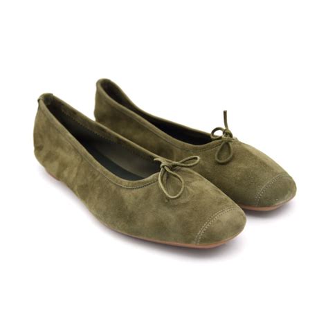 Ballerines Reqins Harmony Peau Cuir Velours Vert Chaussures Barthes