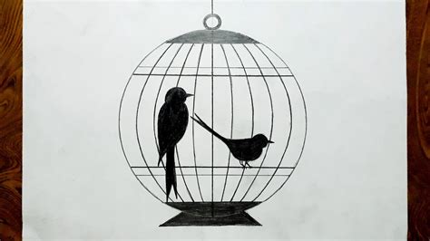 How To Draw Bird In Cage Step By Step So Easy Easy Birds In Cage