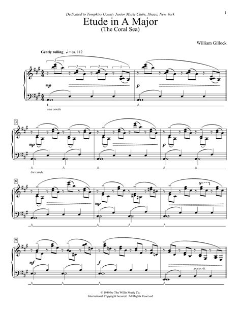 Etude In A Major The Coral Sea By William Gillock Sheet Music For