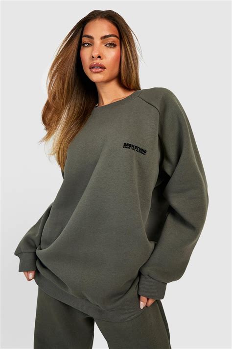 Grey Flocked Slogan Premium Oversized Sweater Boohoo Uk