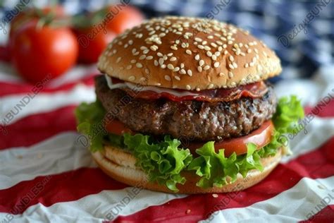 Delicious american burger with lettuce, bacon and tomatoes o