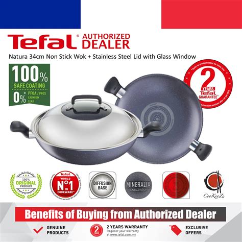 Tefal Natura Non Stick Wok With SS Lid 34cm B22696 B2269695 Shopee