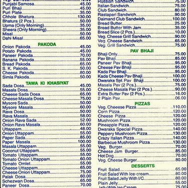 Menu Of Hotel Dwaraka Dombivali West Thane Region