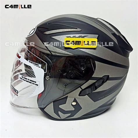 Jual Helm Nhk R Nema Black Silver Doff Double Visor Half Face Shopee