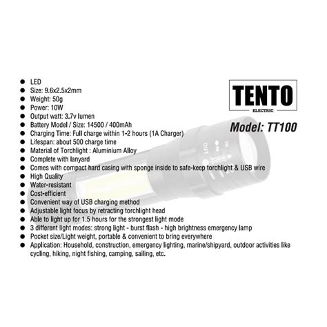 Buy Tento Led Torch Light Usb Rechargeable Ban Soon Hardware