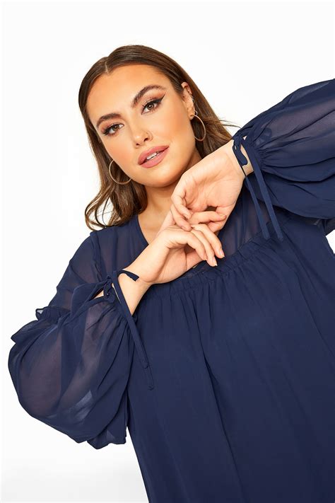 Yours London Navy Chiffon Frill Blouse Yours Clothing