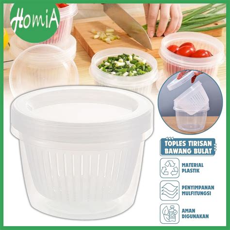 Toples Tirisan Bawang Sayur Bulat Transparan Saringan 2 Layer Kotak