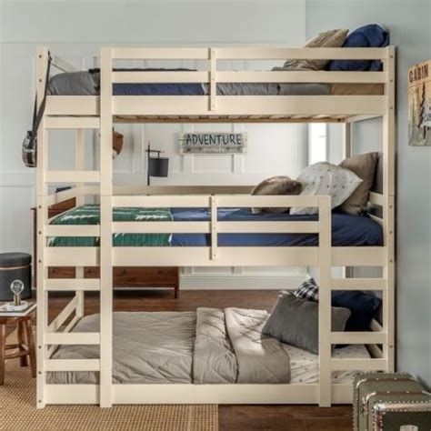 Solid Wood Triple Bunk Bed - White Finish | Bunk Beds Bunker