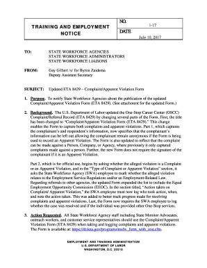 Fillable Online Wdr Doleta Updated ETA 8429 Complaint Apparent