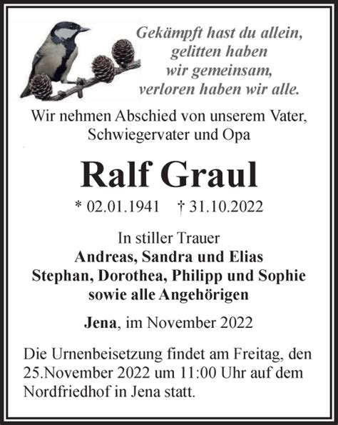 Traueranzeigen Von Ralf Graul Trauer In Thueringen De