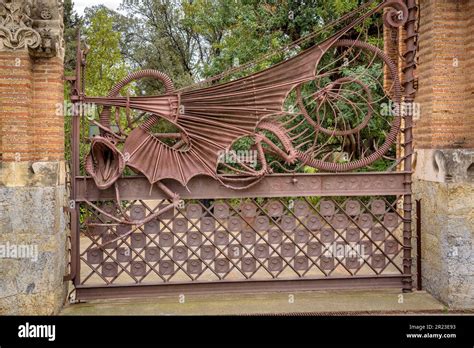 Wrought iron fence in the Güell Pavilions a work by Gaudí with the