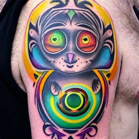 Shoulder Tattoo Of A Cute Bush Baby With Trippy Eyes Stable Diffusion