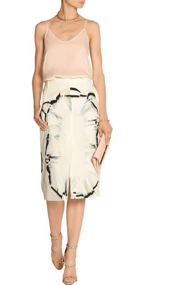 Halston Heritage Printed Stretch Silk Midi Skirt NET A PORTER