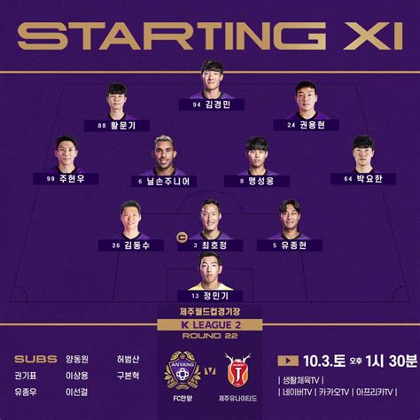 제주 Vs 안양 선발 라인업 1330 킥오프 생활체육tv 국내축구 에펨코리아