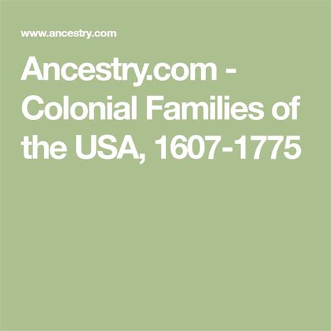 Colonial Families Of The Usa 1607 1775 Contains Multiple Volumes Families