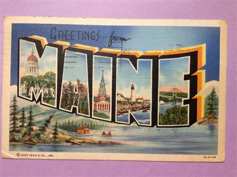 Greetings From Maine Travel Vintage Postcard Posted 1941 Portland Color