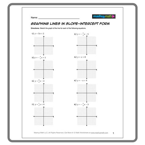 Free Slope Intercept Form Worksheets—with Answers — Mashup Math