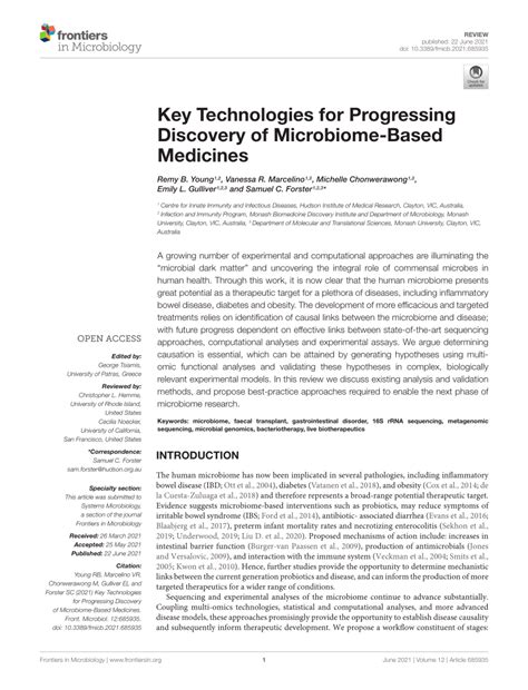 Pdf Key Technologies For Progressing Discovery Of Microbiome Based Medicines