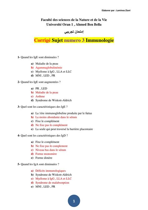 SOLUTION Corrig Immunologie Examen 3 Par Laminos Studypool