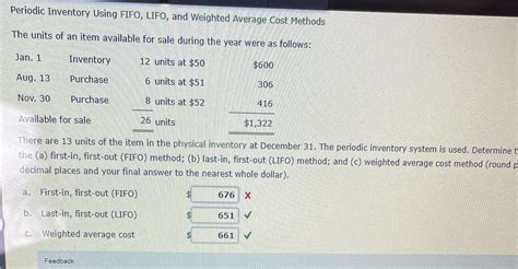 Solved Periodic Inventory Using Fifo Lifo And Weighted Average Cost