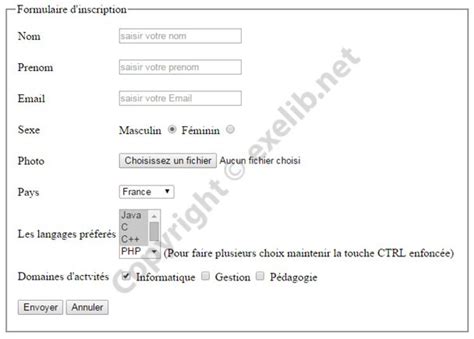 Créer Un Formulaire Dinscription En Html Html Cours Et Exercices