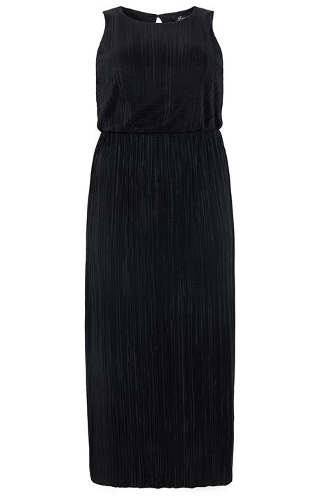 Black Crinkle Pleat Sleeveless Maxi Dress Plus Size 14 16 18 20 22 24 26 28