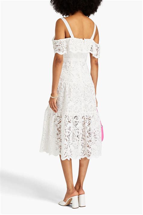 Marchesa Notte Cold Shoulder Ruffled Guipure Lace Midi Dress The Outnet