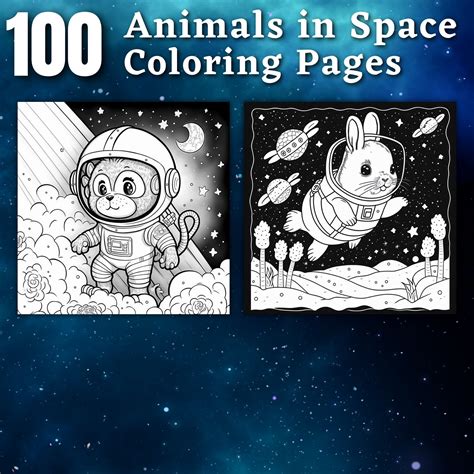 100 Animal in Space Coloring Pages Printable Coloring Book Coloring ...