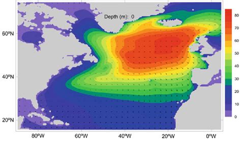 Mean Wave Power Density KW M And Wave Direction Over The North