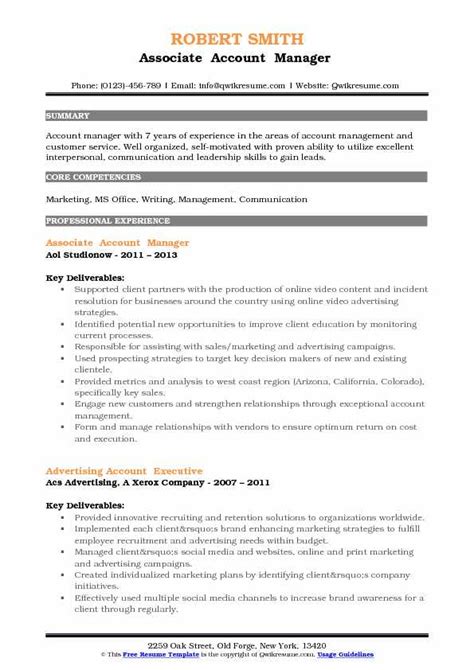 Associate Account Manager Resume Samples Qwikresume