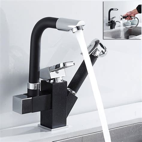 Swivel Spout Kitchen Sink Mixer Taps Black With Pull Out Bidet