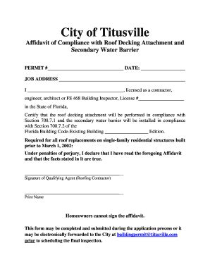 Fillable Online City Of Titusville Affidavit Of Compliance With Roof