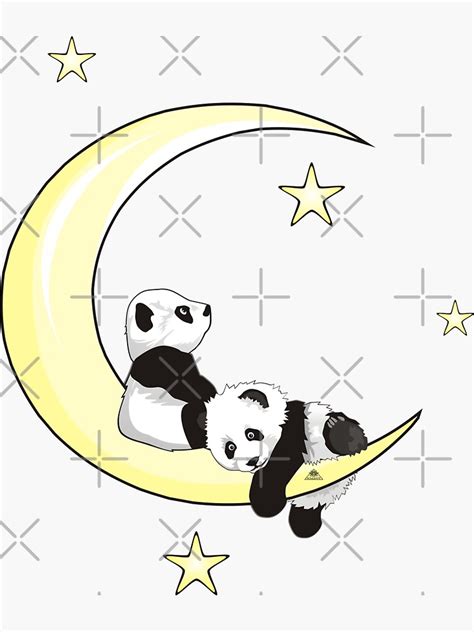 Pandas On The Moon Pandas Play With The Stars Sticker For Sale By