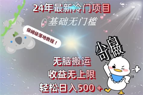 24年最新冷门项目，无脑搬运，收益无上限，轻松日入500＋，保姆级落地教程老高项目网