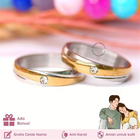 Jual Gratis Cetak Nama Cincin Couple Romantis Ailoviu Titanium Anti