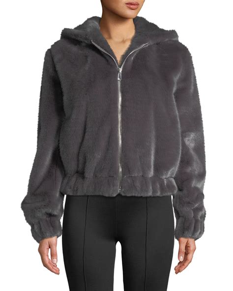 Helmut Lang Hooded Faux Fur Bomber Jacket Neiman Marcus