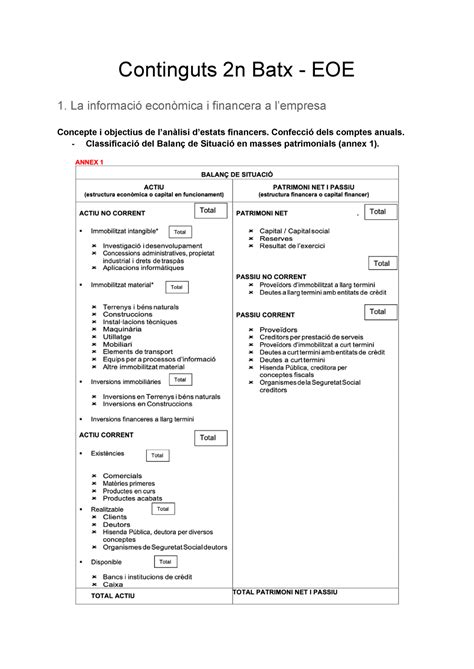 Continguts 2n Batx EOE La informació econòmica i financera a l