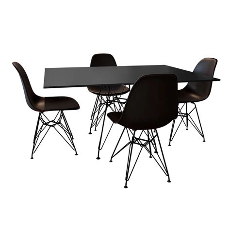 Conjunto De Mesa Eames Eiffel De Ferro Preto Tampo Preto 120x75 4