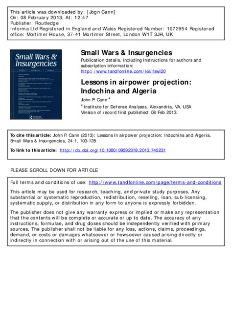 (PDF) Small Wars & Insurgencies Lessons in airpower projection: Indochina and Algeria