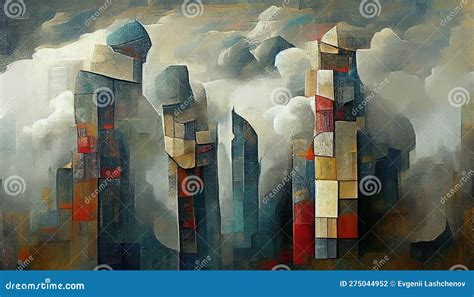 City Landscape In The Style Of Cubism Modern Painting Effect Of