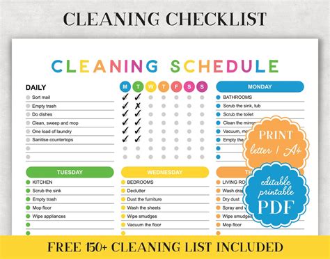 Printable Cleaning Schedule Checklist Editable Daily Weekly Worksheets Library