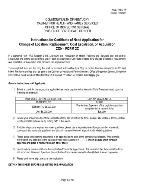 Fillable Online Chfs Ky Instructions For Certificate Of Need