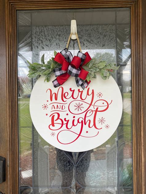 Christmas Door Hanger Merry Christmas Wreath Merry And Etsy Front