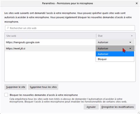 Gérer les permissions de caméra et microphone dans Firefox Assistance