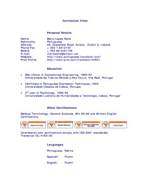 Fillable Online Curriculum Vitae 2003 Fax Email Print PdfFiller