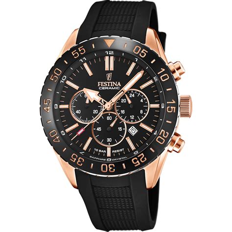 Rel Gio Festina Cer Mica F Preto Pulseira De Borracha Masculino