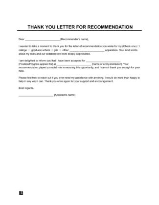 Free Thank-You Letter for Recommendation Template | PDF & Word