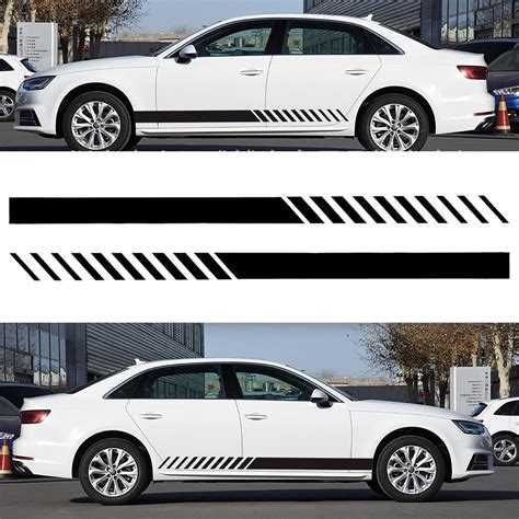 Universal 2X Car Racing Black Long Stripe Graphics Side Body Vinyl